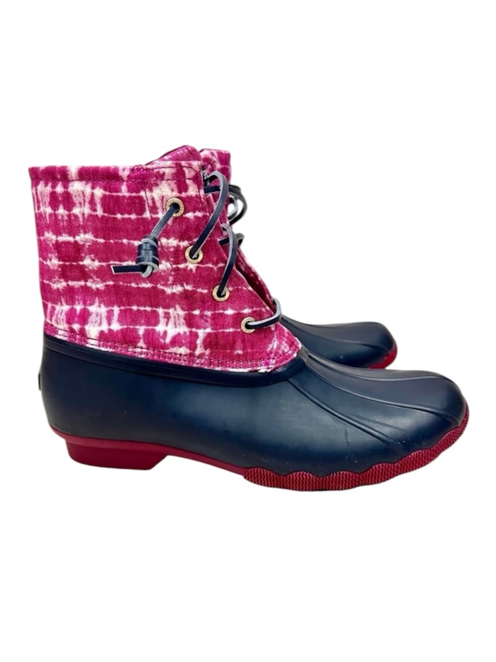 NEW Sperry Saltwater Ankle Rubber Duck Rain Snow Winter Boots Magenta Tie Dye